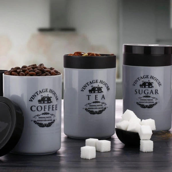 Accurate Seal Tea Sugar Coffee Container - 3 Pcs Plastic Damru Shaped Tea, Coffee, Sugar Canisters Jar, New Airtight Food Seal Containers for Salt, Dry Fruit, Grocery Multicolor - 3 Pc