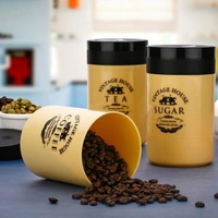 Accurate Seal Tea Sugar Coffee Container - 3 Pcs Plastic Damru Shaped Tea, Coffee, Sugar Canisters Jar, New Airtight Food Seal Containers for Salt, Dry Fruit, Grocery Multicolor - 3 Pc