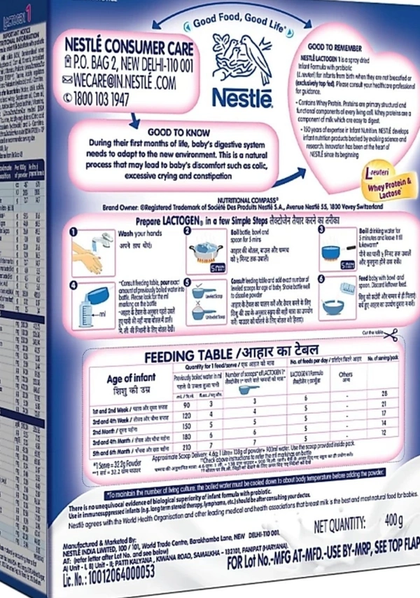 NESTLE LACTOGEN INFANT FORMULA STAGE 1 - DECEMBER 2022, 400GM