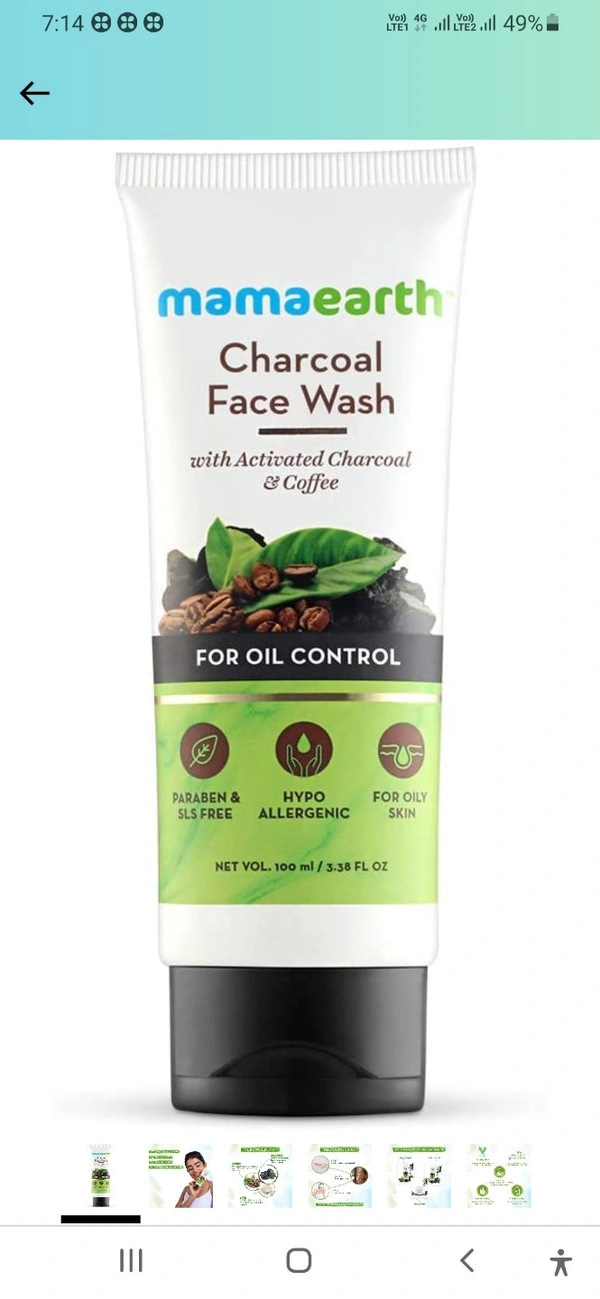 Mamaearth Charcoal Face Wash with Activated Charcoal & Coffee for Oil Control (100ml) - 100ML