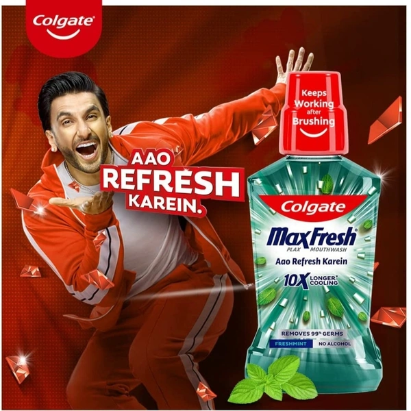 Colgate MaxFresh Plax Antibacterial Mouthwash, 500ml, Fresh Mint, 24/7 Fresh Breath, 10X longer cooling  - 01/23, 500ML