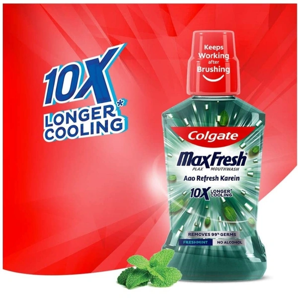 Colgate MaxFresh Plax Antibacterial Mouthwash, 500ml, Fresh Mint, 24/7 Fresh Breath, 10X longer cooling  - 01/23, 500ML