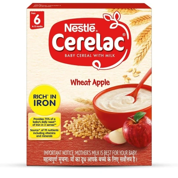 Nestle's Cerelac Baby Cereal with Milk, Wheat Apple – From 6 Months - 300GM, SEPTEMBER 2022