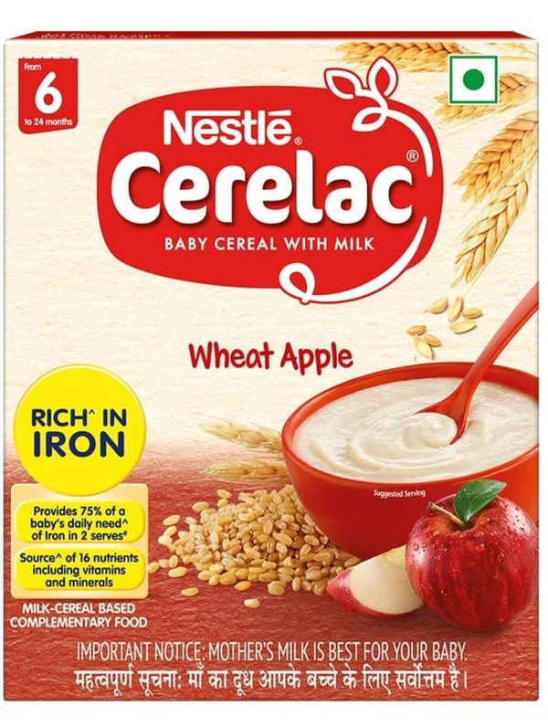 Nestle's Cerelac Baby Cereal with Milk, Wheat Apple – From 6 Months - 300GM, SEPTEMBER 2022