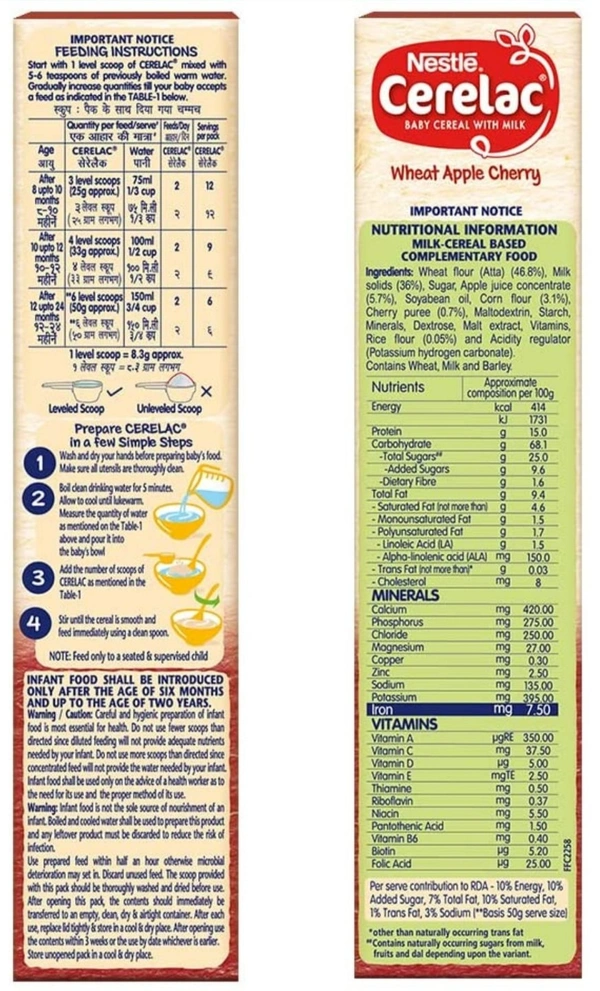 Nestle Cerelac Baby Cereal With Milk, Wheat Apple Cherry From 8 Months - 300, SEPTEMBER 2022