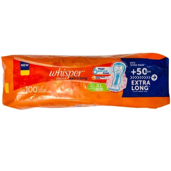 WHISPER CHOICE EXTRA LARGE SANITARY PADS   - 6N