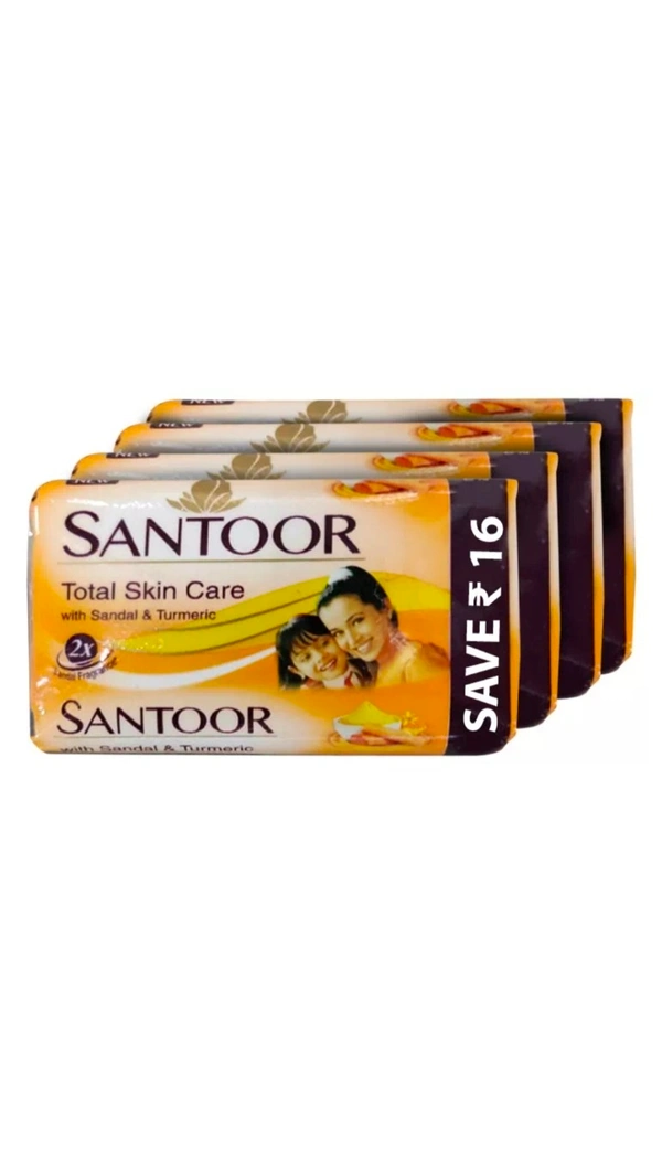 Santoor Total Skin Care Bathing Bar, Sandal & Turmeric, 184g Combo Pack (4Pcs * 46g) - 