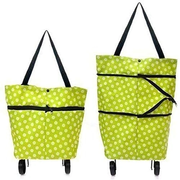 Shoping Folding Bag with wheels ,  light weight easy to carry Pack of 1 (random Print)