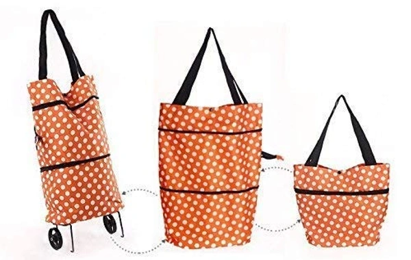 Shoping Folding Bag with wheels ,  light weight easy to carry Pack of 1 (random Print)