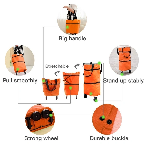 Shoping Folding Bag with wheels ,  light weight easy to carry Pack of 1 (random Print)