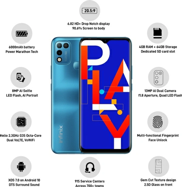 Infinix Hot 10 Play (Aegean Blue, 64 GB)
