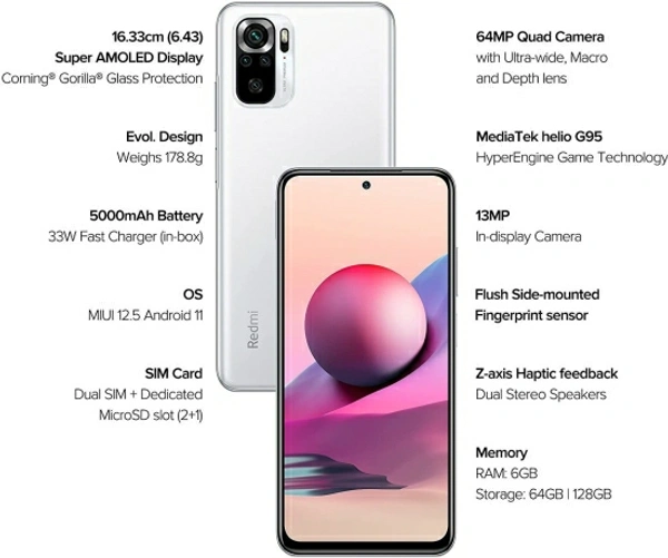 REDMI Note 10S (Frost White, 64 GB)