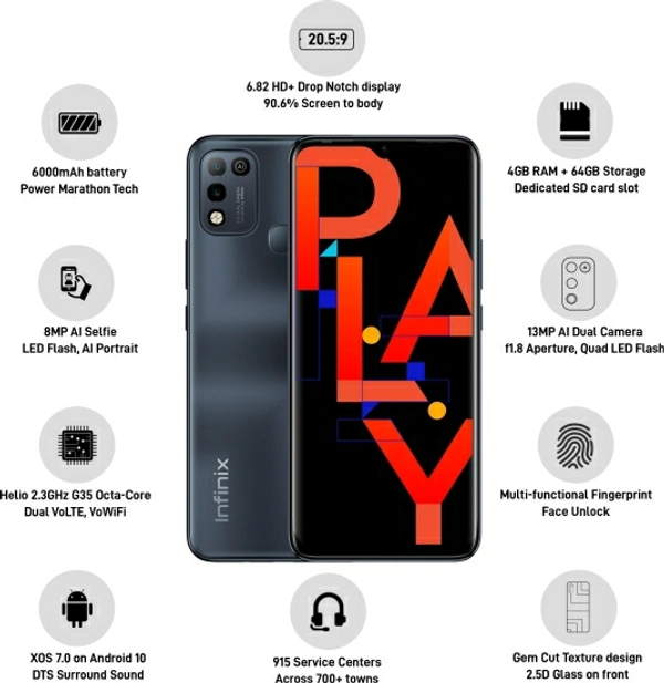 Infinix Hot 10 Play (Obsidian Black, 64 GB)