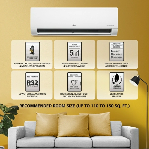 LG 1.5 Ton 3 Star Split Dual Inverter Convertible 5-in-1 Cooling HD Filter with Anti-Virus Protection AC  - White