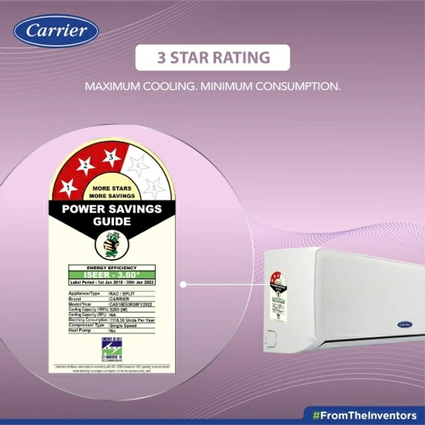 CARRIER 1.5 Ton 3 Star Split Air Filtration with High Density Filter AC  - White