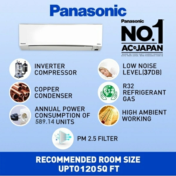Panasonic 1 Ton 5 Star Split Inverter AC with Wi-fi Connect  - White