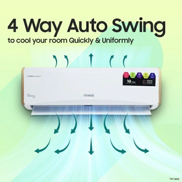 Croma 1 Ton 5 Star Split Inverter AC  - White