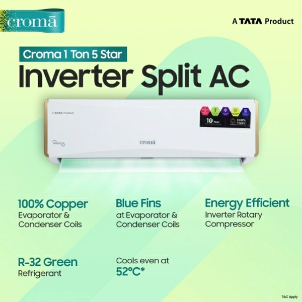 Croma 1 Ton 5 Star Split Inverter AC  - White