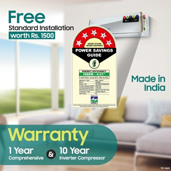 Croma 1 Ton 5 Star Split Inverter AC  - White