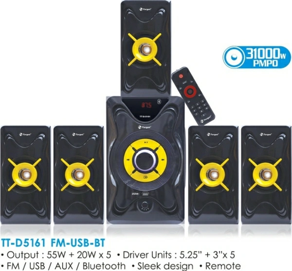 Target TARGET TT-D5161 5.1 MULTIMEDIA SPEAKERS 155 WATTS 5.25 " SUBWOOFERS 115 W Bluetooth Home Theatre