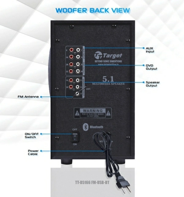 Target TARGET TT-D5166 FM-USB-BT PMPO : 40500 WATTS RMS : 165 WATTS 5.1 SPEAKERS 165 W Bluetooth Home Theatre