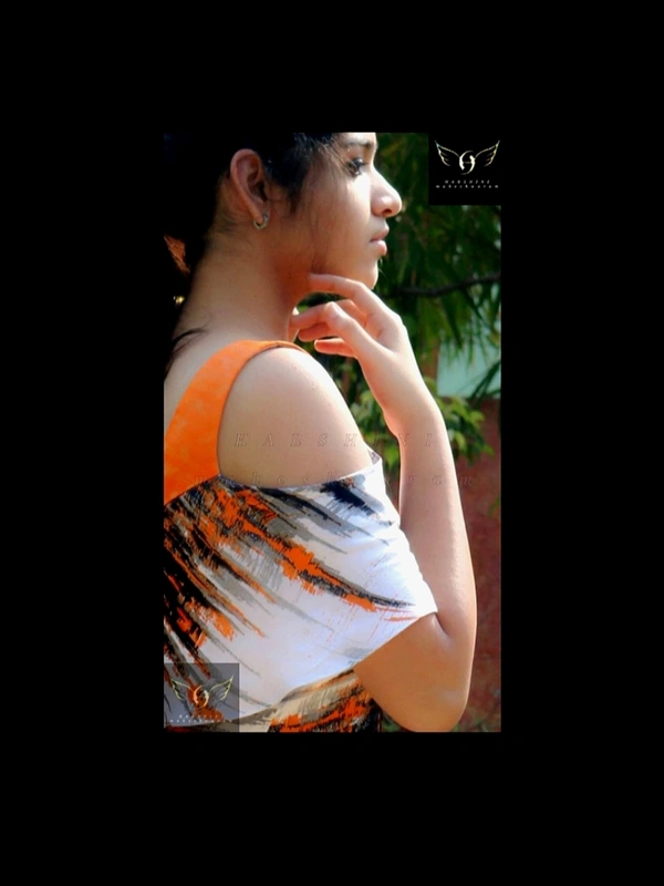 Women's Printed Crepe Dress - S(35"chest), orange-white-black