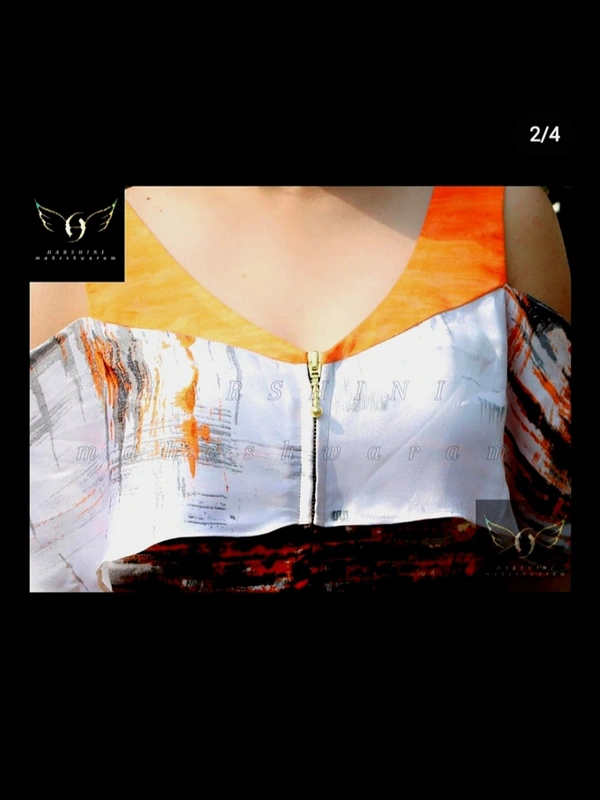 Women's Printed Crepe Dress - S(35"chest), orange-white-black