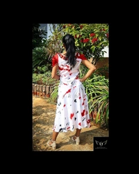 Women's Printed Crepe Dress - S(35"chest), red-white-black