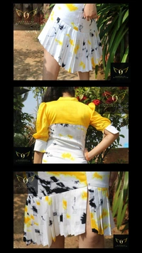 Women's Printed Crepe Dress - S(chest35"), yellow-white-black