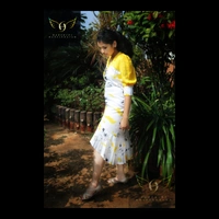 Women's Printed Crepe Dress - S(chest35"), yellow-white-black