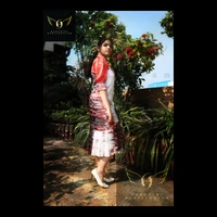 Women's Printed Crepe Dress - S(Chest35"), red-white-black