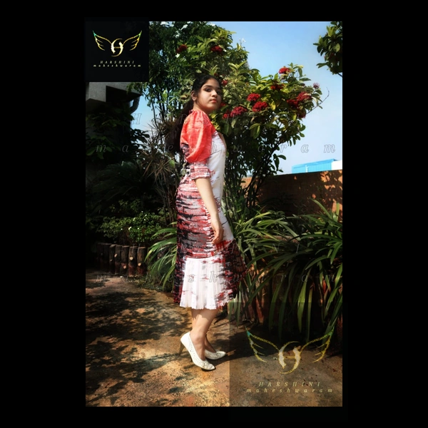 Women's Printed Crepe Dress - S(Chest35"), red-white-black
