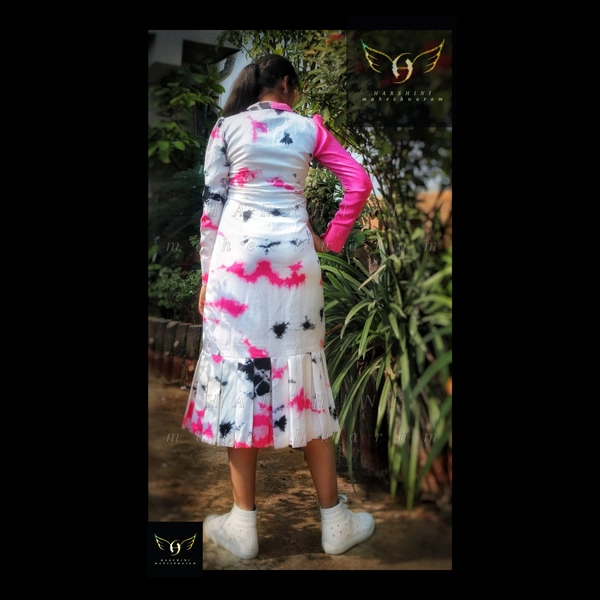 Women's Printed Crepe Dress - S(36"chest), pink-white-black