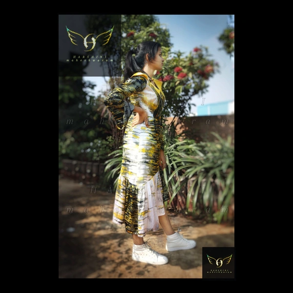 Women's Printed Crepe Dress - S(chest35"), yellow-white-black