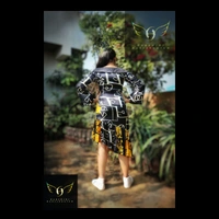 Women's Printed Crepe Dress - S(chest35"), yellow-black-white