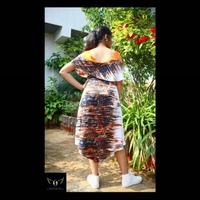 Women's Printed Crepe Dress - S(35"chest), orange-white-black