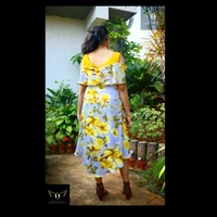 Women's Printed Crepe Dress - yellow-grey, S(chest35")