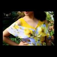 Women's Printed Crepe Dress - yellow-grey, S(chest35")