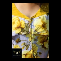 Women's Printed Crepe Dress - yellow-grey, S(chest35")