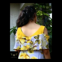 Women's Printed Crepe Dress - yellow-grey, S(chest35")
