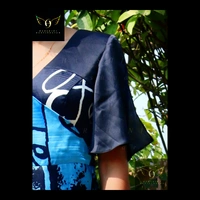 Women's Printed Crepe Dress - blue-black-white, S(chest35")