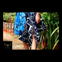 Women's Printed Crepe Dress - blue-black-white, S(chest35")
