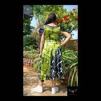 Women's Printed Crepe Dress - green-black-white, S(chest35")