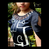 Women's Printed Crepe Dress - green-black-white, S(chest35")
