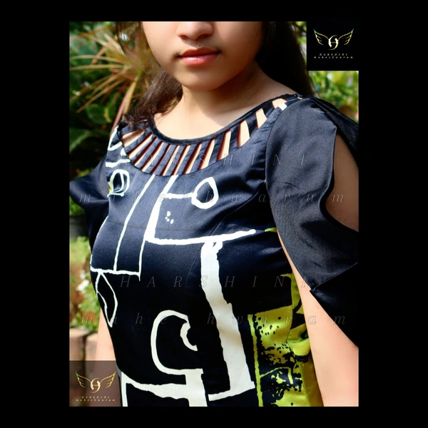 Women's Printed Crepe Dress - green-black-white, S(chest35")