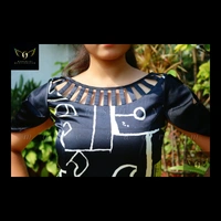 Women's Printed Crepe Dress - green-black-white, S(chest35")