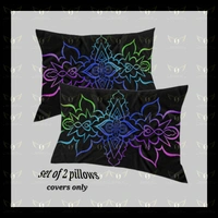 PILLOW COVERS SET OF 2- Floral Mandala Art- By Harshini Maheshwaram - Black, 17×27 inches