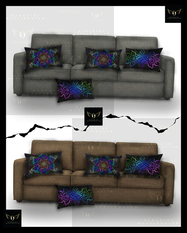 PILLOW COVERS SET OF 2- Floral Mandala Art- By Harshini Maheshwaram - Black, 17×27 inches