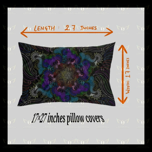 COMBO- 1 CURTAIN AND 4 CUSHION COVERS- Floral Mandala Art- By Harshini Maheshwaram - Black, (4×7Feet Curtain)(17"×27"Pillow)