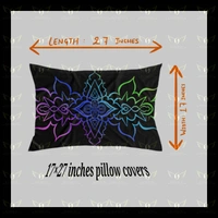 COMBO- 1 CURTAIN AND 4 CUSHION COVERS- Floral Mandala Art- By Harshini Maheshwaram - Black, (4×7Feet Curtain)(17"×27"Pillow)